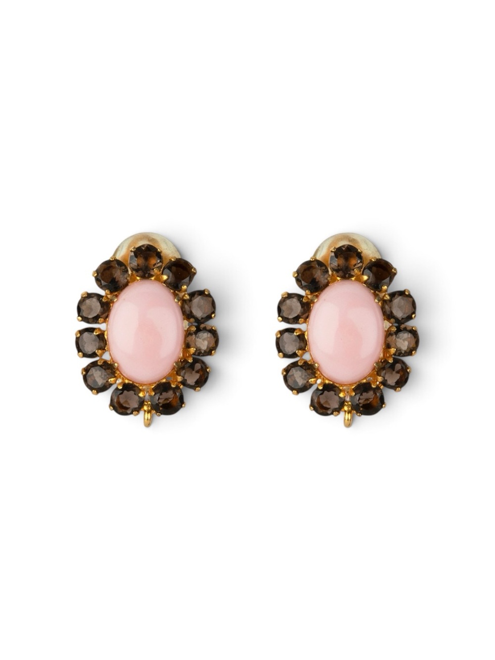 Pink Opal & Smoky Quartz Floral Halo Clip On Earrings